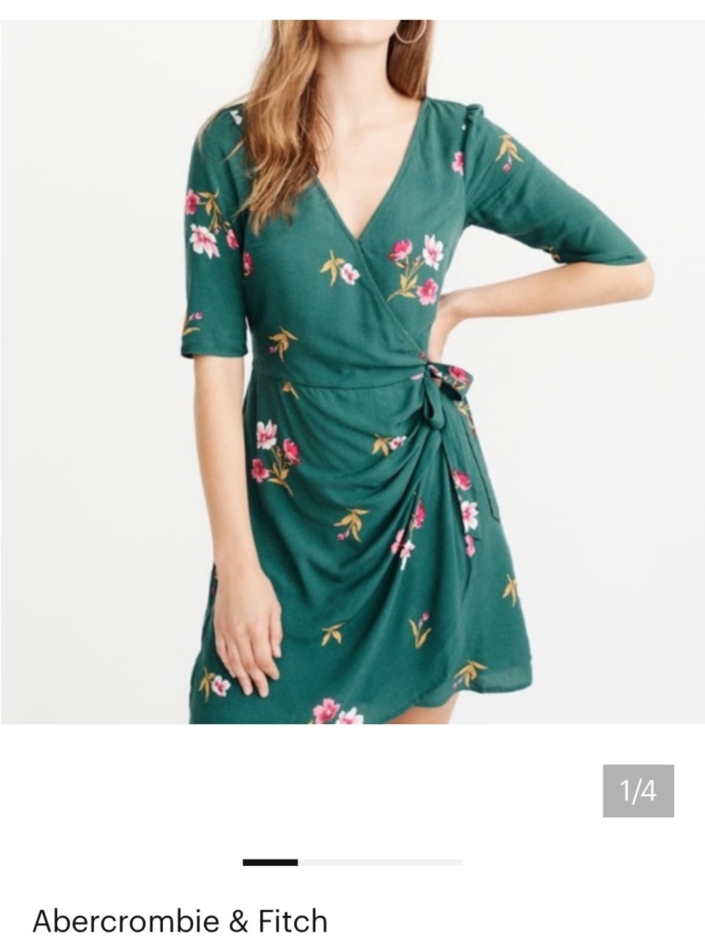 Abercrombie & Fitch Emerald Green Floral Wrap Mini Dress